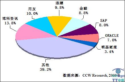 2009年上半年中国通用型供应链管理软件SCM市场厂商份额