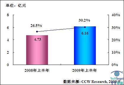 2009年上半年中国统一通信软件及服务的市场规模