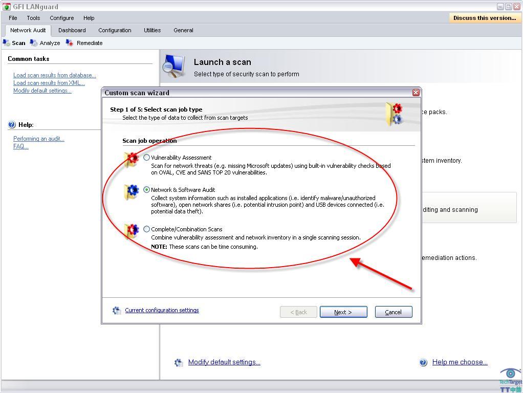 在LANguard的安全性扫描选项-用于查找操作系统及应用层上的漏洞